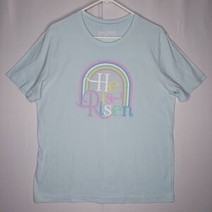 Love In Faith Tshirt XL Women He Is Risen Easter Graphic Pastel Multicolor Jesus